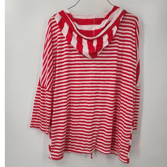 MAURICES Pink White Striped Button Down Cardigan Womens Size XL Extra Large Hood - Picture 6 of 7